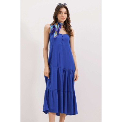 2403 Askılı Midi Elbise - Saks 2403 Askılı Midi Elbise - Saks