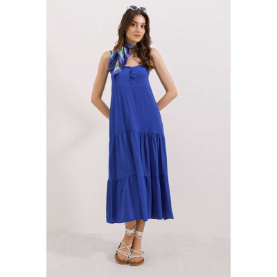 2403 Askılı Midi Elbise - Saks 2403 Askılı Midi Elbise - Saks
