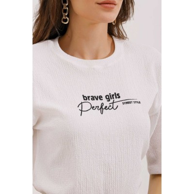 0472 Baskılı Oversize Örme Tişört - Beyaz 0472 Baskılı Oversize Örme Tişört - Beyaz