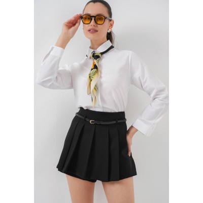 Pileli Mini Şort Etek 5336 - Siyah Pileli Mini Şort Etek 5336 - Siyah