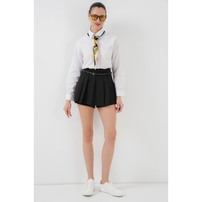 Pileli Mini Şort Etek 5336 - Siyah Pileli Mini Şort Etek 5336 - Siyah