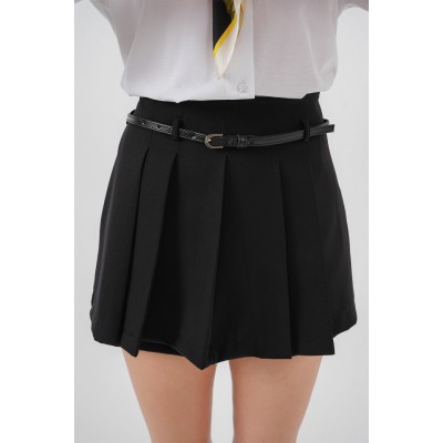 Pileli Mini Şort Etek 5336 - Siyah Pileli Mini Şort Etek 5336 - Siyah