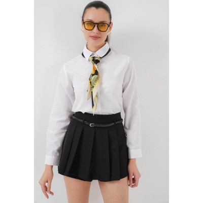 Pileli Mini Şort Etek 5336 - Siyah Pileli Mini Şort Etek 5336 - Siyah