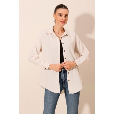 Krem Düz Oversize Uzun Basic Gömlek 3900 Krem Düz Oversize Uzun Basic Gömlek 3900