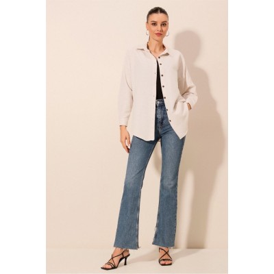 Krem Düz Oversize Uzun Basic Gömlek 3900 Krem Düz Oversize Uzun Basic Gömlek 3900