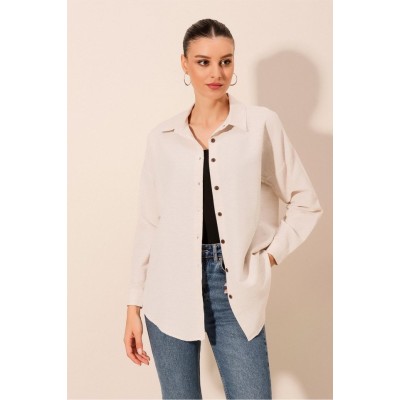 Krem Düz Oversize Uzun Basic Gömlek 3900 Krem Düz Oversize Uzun Basic Gömlek 3900