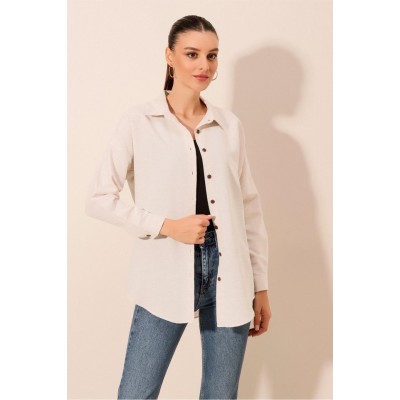 Krem Düz Oversize Uzun Basic Gömlek 3900 Krem Düz Oversize Uzun Basic Gömlek 3900