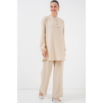 6678 Keten Tunik Pantolon İkili Takım - Bej 6678 Keten Tunik Pantolon İkili Takım - Bej