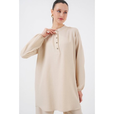 6678 Keten Tunik Pantolon İkili Takım - Bej 6678 Keten Tunik Pantolon İkili Takım - Bej