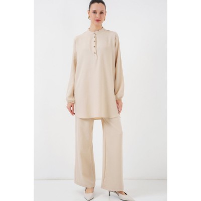 6678 Keten Tunik Pantolon İkili Takım - Bej 6678 Keten Tunik Pantolon İkili Takım - Bej