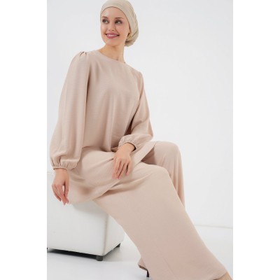Ayrobin Tunik Pantolon Alt Üst Takım 6712 - Krem Ayrobin Tunik Pantolon Alt Üst Takım 6712 - Krem