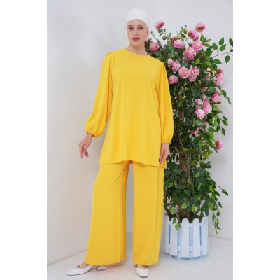 Ayrobin Tunik Pantolon Alt Üst Takım 6712 - Sarı Ayrobin Tunik Pantolon Alt Üst Takım 6712 - Sarı