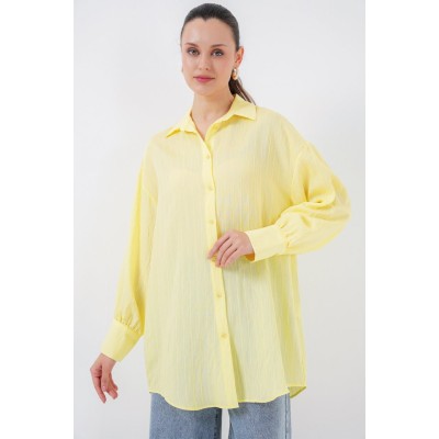 Çizgili Uzun Gömlek Tunik 5963 - Sarı Çizgili Uzun Gömlek Tunik 5963 - Sarı