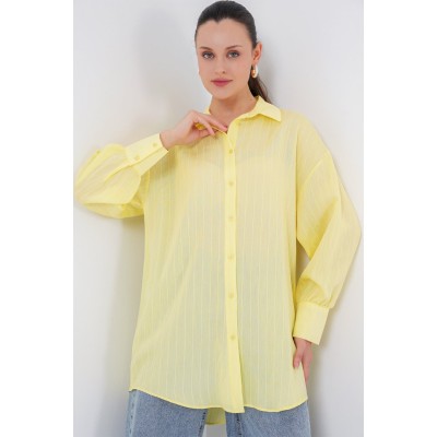 Çizgili Uzun Gömlek Tunik 5963 - Sarı Çizgili Uzun Gömlek Tunik 5963 - Sarı