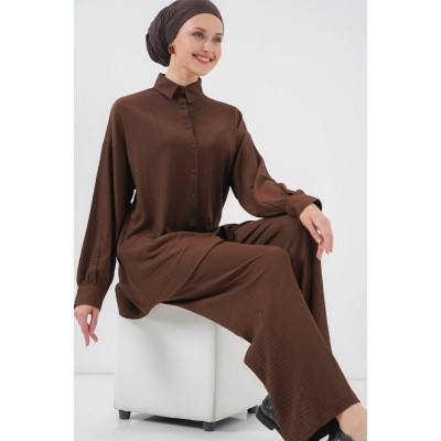 Örme Tesettür Alt Üst Takım 6711 - Kahverengi Örme Tesettür Alt Üst Takım 6711 - Kahverengi