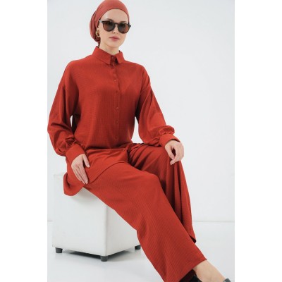 Örme Tesettür Alt Üst Takım 6711 - Kiremit Örme Tesettür Alt Üst Takım 6711 - Kiremit