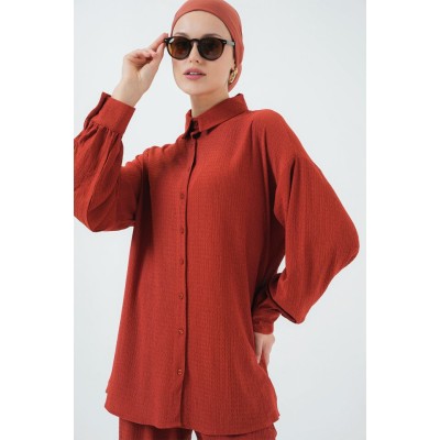 Örme Tesettür Alt Üst Takım 6711 - Kiremit Örme Tesettür Alt Üst Takım 6711 - Kiremit