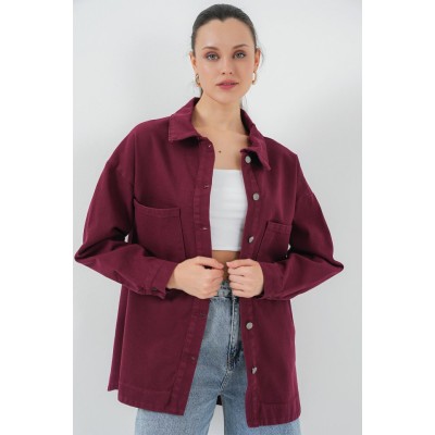 20192 Oversize Gabardin Gömlek Ceket - Bordo 20192 Oversize Gabardin Gömlek Ceket - Bordo