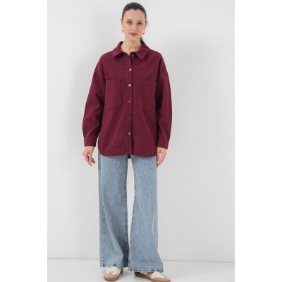 20192 Oversize Gabardin Gömlek Ceket - Bordo 20192 Oversize Gabardin Gömlek Ceket - Bordo