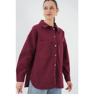 20192 Oversize Gabardin Gömlek Ceket - Bordo 20192 Oversize Gabardin Gömlek Ceket - Bordo