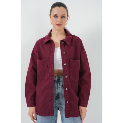 20192 Oversize Gabardin Gömlek Ceket - Bordo 20192 Oversize Gabardin Gömlek Ceket - Bordo