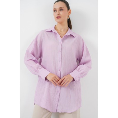 Çizgili Uzun Gömlek Tunik 5963 - Lila Çizgili Uzun Gömlek Tunik 5963 - Lila