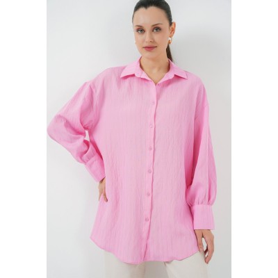 Çizgili Uzun Gömlek Tunik 5963 - Pembe Çizgili Uzun Gömlek Tunik 5963 - Pembe