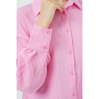 Çizgili Uzun Gömlek Tunik 5963 - Pembe Çizgili Uzun Gömlek Tunik 5963 - Pembe