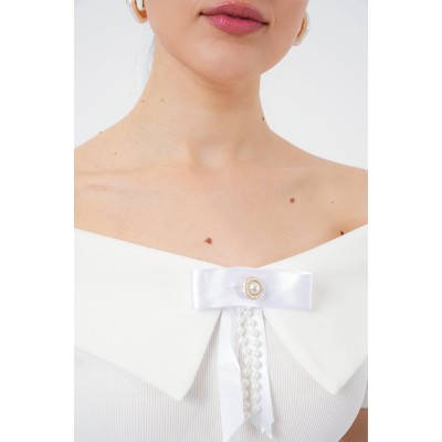 Kurdele Detaylı Örme Bluz 949 - Beyaz Kurdele Detaylı Örme Bluz 949 - Beyaz