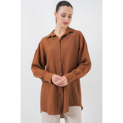 Çizgili Uzun Gömlek Tunik 5963 - Kahverengi Çizgili Uzun Gömlek Tunik 5963 - Kahverengi