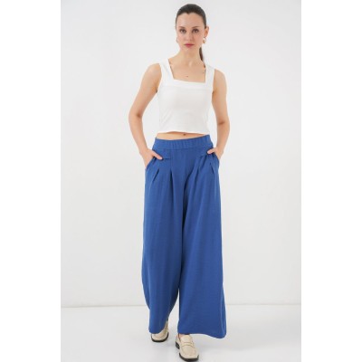 Geniş Paça Pileli Pantolon 6718 - İndigo Geniş Paça Pileli Pantolon 6718 - İndigo