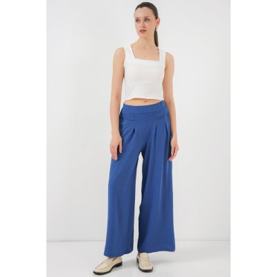 Geniş Paça Pileli Pantolon 6718 - İndigo Geniş Paça Pileli Pantolon 6718 - İndigo
