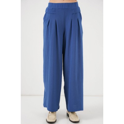 Geniş Paça Pileli Pantolon 6718 - İndigo Geniş Paça Pileli Pantolon 6718 - İndigo