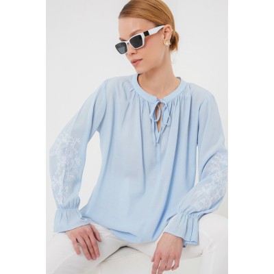 Nakışlı Örme Bluz 941 - Mavi Nakışlı Örme Bluz 941 - Mavi