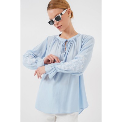 Nakışlı Örme Bluz 941 - Mavi Nakışlı Örme Bluz 941 - Mavi