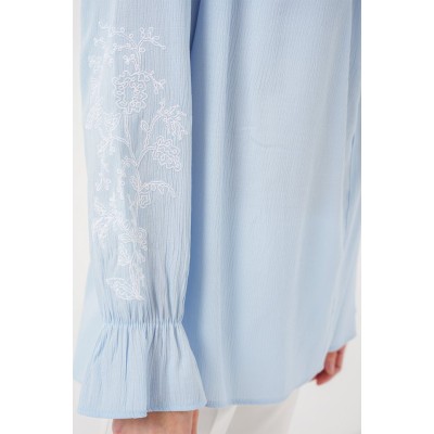 Nakışlı Örme Bluz 941 - Mavi Nakışlı Örme Bluz 941 - Mavi