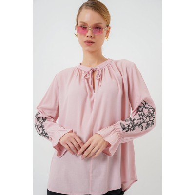Nakışlı Örme Bluz 941 - Pudra Nakışlı Örme Bluz 941 - Pudra