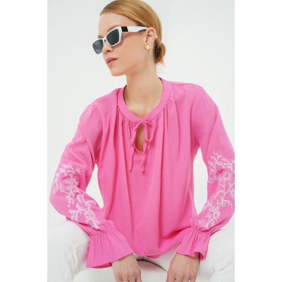 Nakışlı Örme Bluz 941 - Pembe Nakışlı Örme Bluz 941 - Pembe