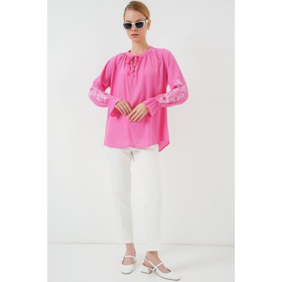 Nakışlı Örme Bluz 941 - Pembe Nakışlı Örme Bluz 941 - Pembe