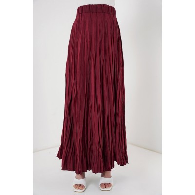 Uzun Kırışık Etek 8042 - Bordo Uzun Kırışık Etek 8042 - Bordo