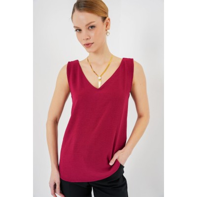 V Yaka Sıfır Kol Bluz 950 - Bordo V Yaka Sıfır Kol Bluz 950 - Bordo
