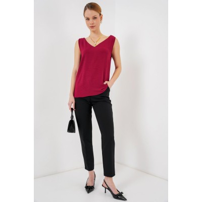 V Yaka Sıfır Kol Bluz 950 - Bordo V Yaka Sıfır Kol Bluz 950 - Bordo