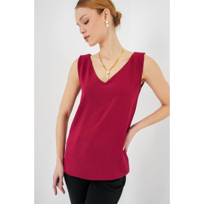 V Yaka Sıfır Kol Bluz 950 - Bordo V Yaka Sıfır Kol Bluz 950 - Bordo