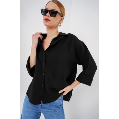 Oversize Kısa Kol Gömlek 20315 - Siyah Oversize Kısa Kol Gömlek 20315 - Siyah