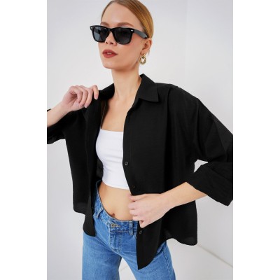 Oversize Kısa Kol Gömlek 20315 - Siyah Oversize Kısa Kol Gömlek 20315 - Siyah
