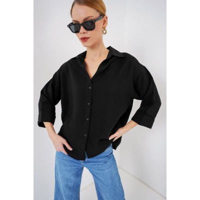Oversize Kısa Kol Gömlek 20315 - Siyah Oversize Kısa Kol Gömlek 20315 - Siyah
