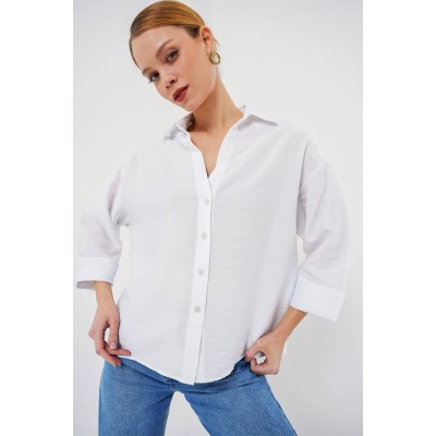 Oversize Kısa Kol Gömlek 20315 - Beyaz Oversize Kısa Kol Gömlek 20315 - Beyaz