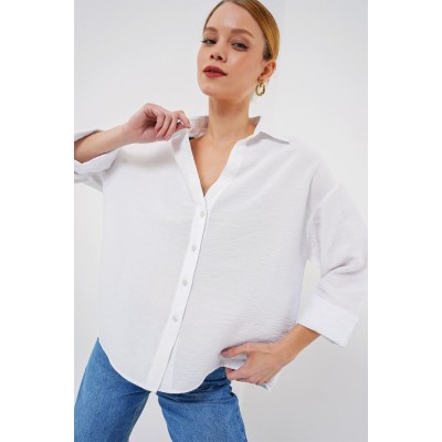 Oversize Kısa Kol Gömlek 20315 - Beyaz Oversize Kısa Kol Gömlek 20315 - Beyaz