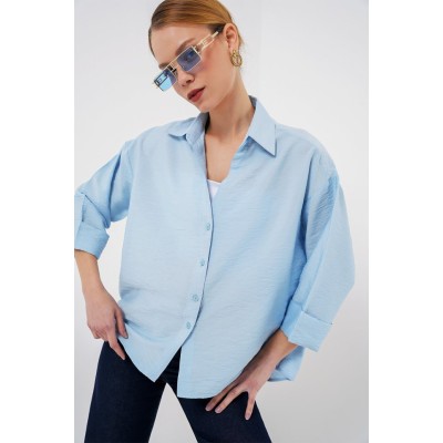 Oversize Kısa Kol Gömlek 20315 - Mavi Oversize Kısa Kol Gömlek 20315 - Mavi
