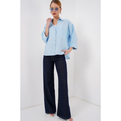 Oversize Kısa Kol Gömlek 20315 - Mavi Oversize Kısa Kol Gömlek 20315 - Mavi